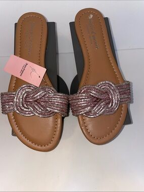 Juicy Couture Rose Pink Beaded Knot Slide Sandals